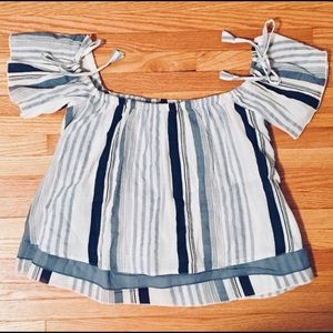 CLASSIC STRIPED OFF THE SHOULDER GAUZE TOP